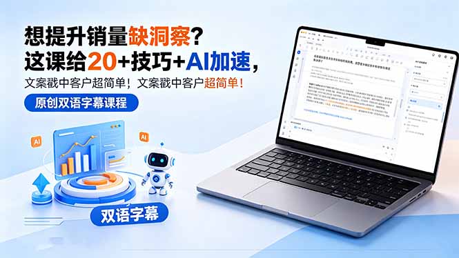 想提升销量缺洞察？这课给 20 + 技巧 + AI 加速，文案戳中客户超简单！【原创双语字幕】-惠声资源站