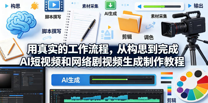 用真实的工作流程，从构思到完成AI短视频和网络剧视频生成制作教程-中英字幕-惠声资源站