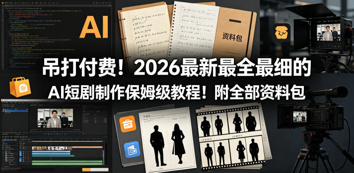 吊打付费！2026最新最全最细的AI短剧制作保姆级教程！附全部资料包-惠声资源站