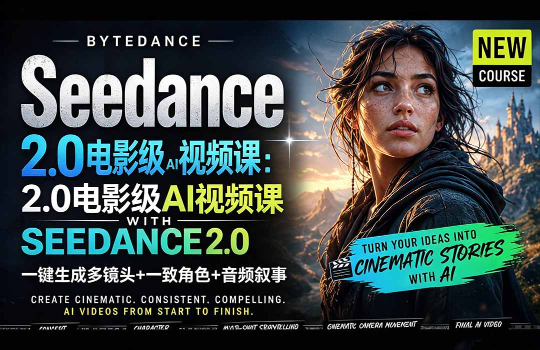 Seedance 2.0电影级AI视频课：一键生成多镜头+一致角色+音频叙事-惠声资源站