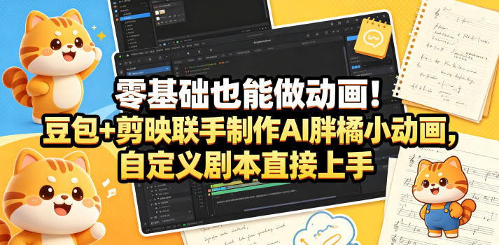 零基础也能做动画！豆包+剪映联手制作AI胖橘小动画，自定义剧本直接上手-惠声资源站
