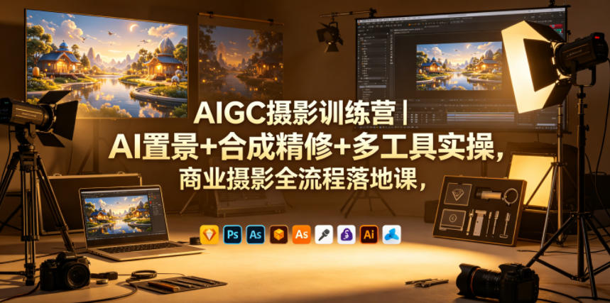 AIGC摄影训练营｜AI置景+合成精修+多工具实操，商业摄影全流程落地课-惠声资源站