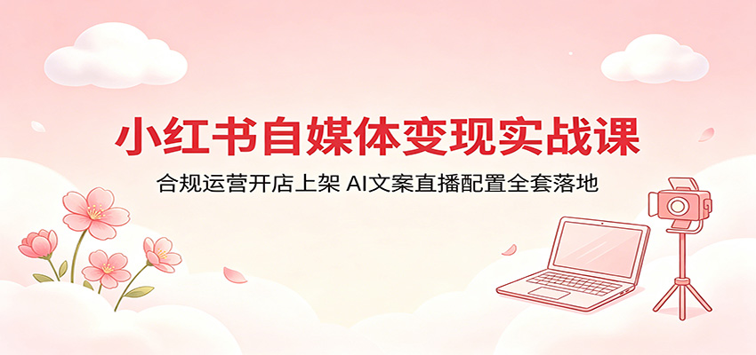 小红书自媒体变现实战课：合规运营开店上架，AI文案直播配置全套落地-惠声资源站