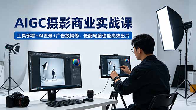 AIGC 摄影商业实战课，工具部署+AI置景+广告级精修，低配电脑也能高效出片-惠声资源站