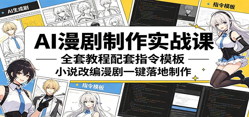 AI漫剧制作实战课：全套教程配套指令模板，小说改编漫剧一键落地制作-惠声资源站