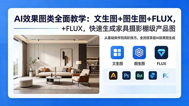 AI效果图类全面教学：文生图+图生图+FLUX，快速生成家具摄影棚级产品图-惠声资源站