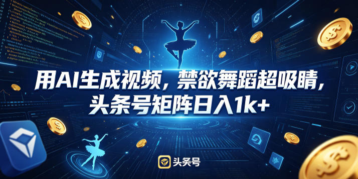 用AI生成视频，禁欲舞蹈超吸睛，头条号矩阵日入1k+-惠声资源站