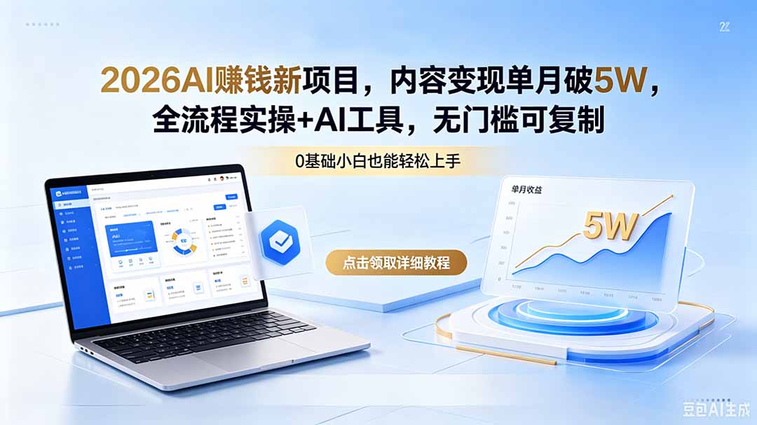 2026AI赚钱新项目，内容变现单月破5W，全流程实操+AI工具，无门槛可复制-惠声资源站