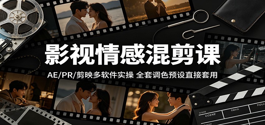 影视情感混剪课：AE/PR/剪映多软件实操，全套调色预设直接套用-惠声资源站