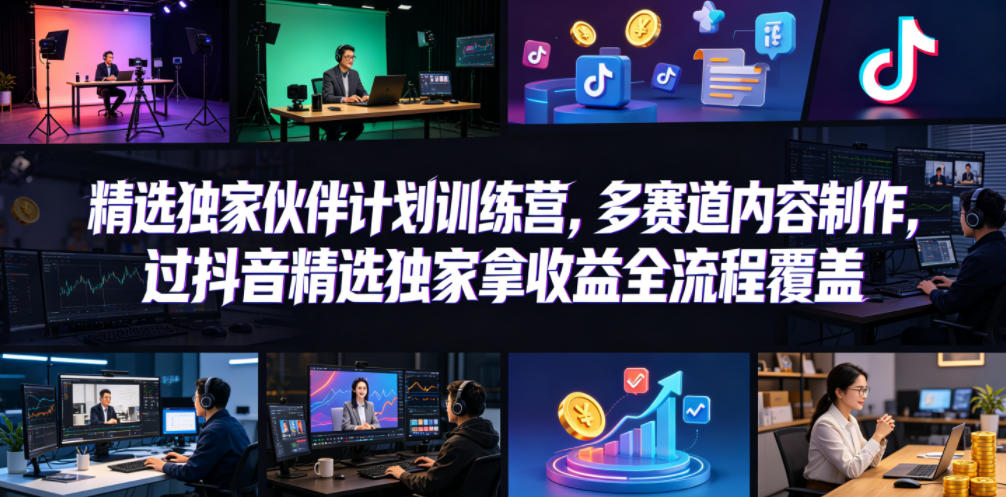小豁食堂精选独家伙伴计划训练营，多赛道内容制作，过抖音精选独家拿收益全流程覆盖-惠声资源站