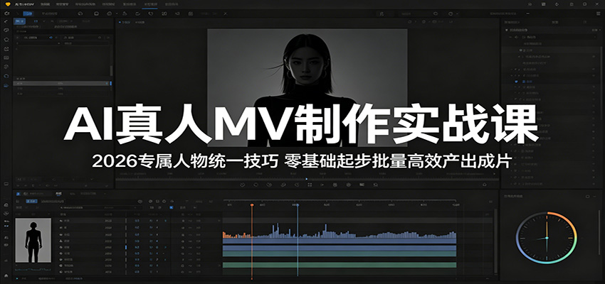 AI真人MV制作实战课：2026专属人物统一技巧，零基础起步批量高效产出成片-惠声资源站