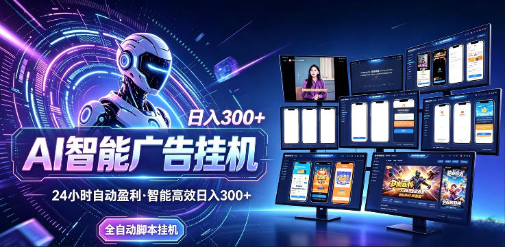 AI智能广告挂G项目，无需人工，单机稳定日入200+，可矩阵放大，24小时不间断刷广告賺收益【揭秘】-惠声资源站