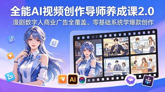 全能AI视频创作导师养成课2.0，漫剧数字人商业广告全覆盖，零基础系统学爆款创作-惠声资源站