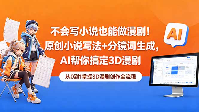 不会写小说也能做漫剧！原创小说写法+分镜词生成，AI帮你搞定3D漫剧-惠声资源站