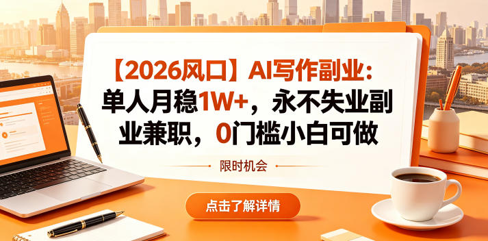 【2026风口】AI写作副业：单人月稳1W+，永不失业副业兼职，0门槛小白可做【揭秘】-惠声资源站