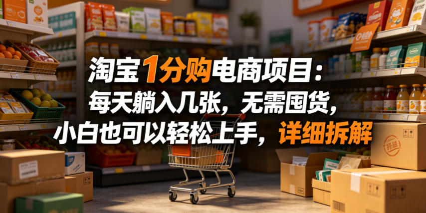 淘宝1分购电商项目：每天躺入几张，无需囤货，小白也可以轻松上手，详细拆解-惠声资源站