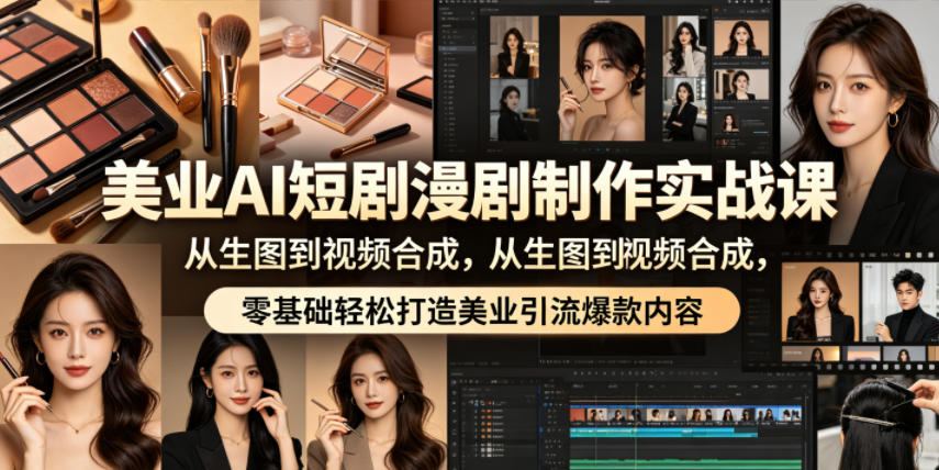美业AI短剧漫剧制作实战课，从生图到视频合成，零基础轻松打造美业引流爆款内容-惠声资源站