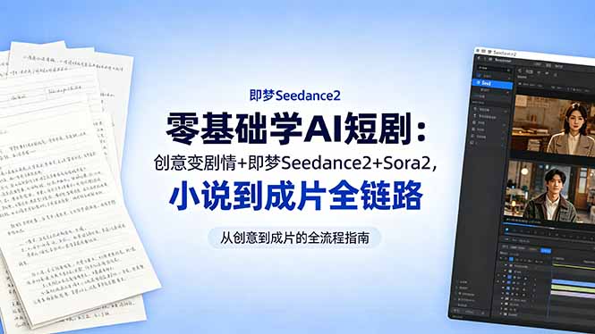 零基础学AI短剧：创意变剧情+即梦Seedance2+Sora2，小说到成片全链路-惠声资源站