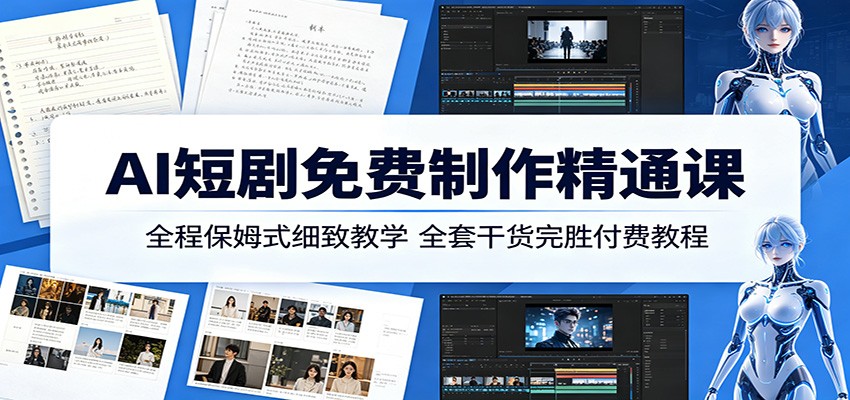 AI短剧免费制作精通课：全程保姆式细致教学，全套干货完胜付费教程-惠声资源站
