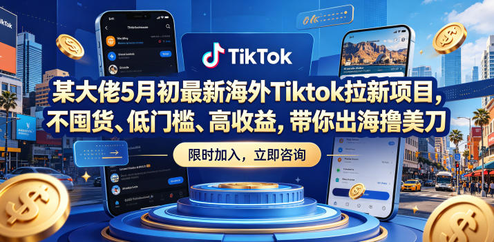某大佬5月初最新海外Tiktok拉新项目，不囤货、低门槛、高收益，带你出海撸美刀-惠声资源站