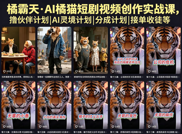 橘霸天·AI橘猫短剧视频创作实战课，撸伙伴计划|AI灵境计划|分成计划|接单收徒等-惠声资源站