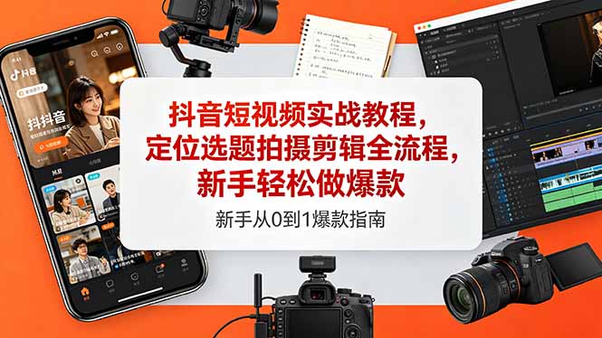 抖音短视频实战教程，定位选题拍摄剪辑全流程，新手轻松做爆款-惠声资源站