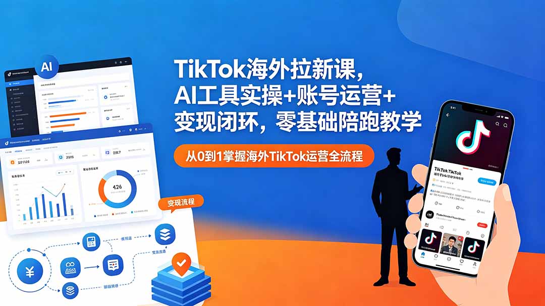 TikTok海外拉新课，AI工具实操+账号运营+变现闭环，零基础陪跑教学-惠声资源站