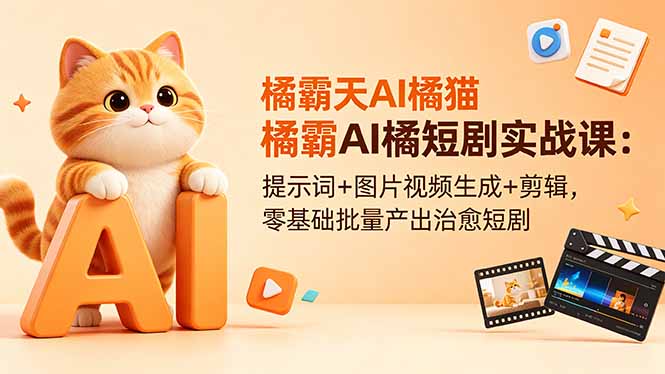 橘霸天AI橘猫短剧实战课：提示词+图片视频生成+剪辑，零基础批量产出治愈短剧-惠声资源站