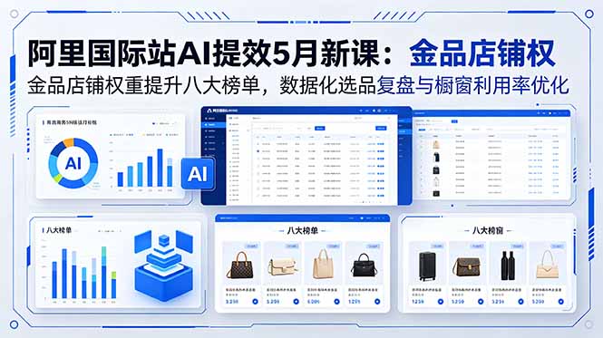 阿里国际站AI提效5月新课：金品店铺权重提升八大榜单，数据化选品复盘与橱窗利用率优化-惠声资源站