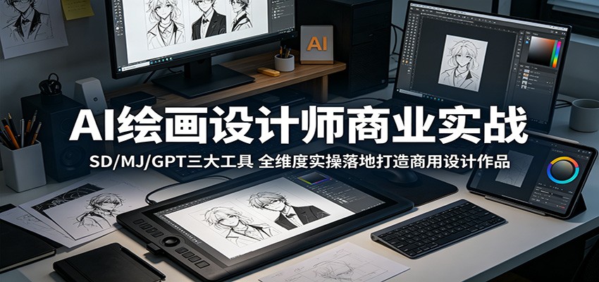 AI绘画设计师商业实战：SD/MJ/GPT三大工具，全维度实操落地打造商用设计作品-惠声资源站