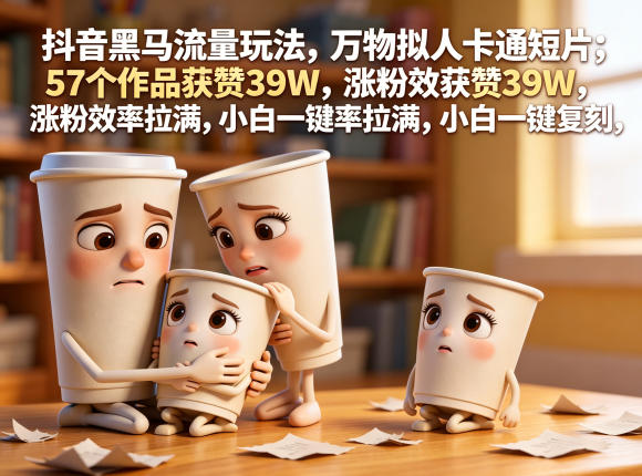 抖音黑马流量玩法，万物拟人卡通短片，57个作品获赞39W，涨粉效率拉满，小白一键复刻，保姆级拆解-惠声资源站