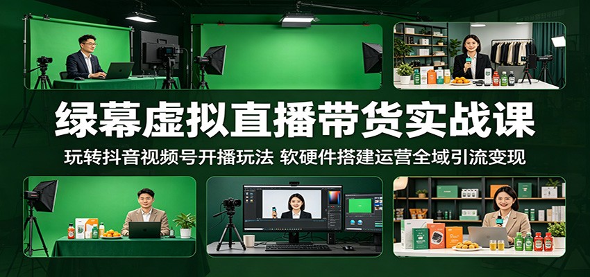 绿幕虚拟直播带货实战课：玩转抖音视频号开播玩法，软硬件搭建运营全域引流变现-惠声资源站