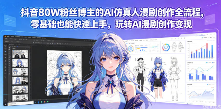 抖音80W粉丝博主的AI仿真人漫剧创作全流程，零基础也能快速上手，玩转AI漫剧创作变现-惠声资源站