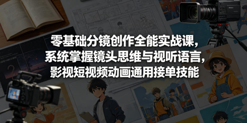 零基础分镜创作全能实战课，系统掌握镜头思维与视听语言，影视短视频动画通用接单技能-惠声资源站