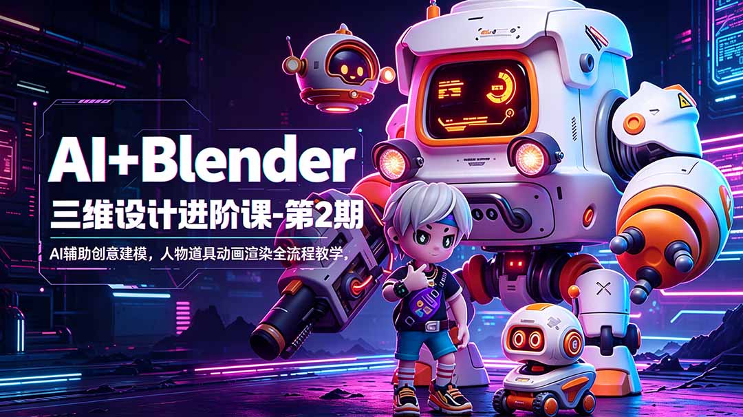 AI+Blender三维设计进阶课-第2期：AI辅助创意建模，人物道具动画渲染全流程教学-惠声资源站