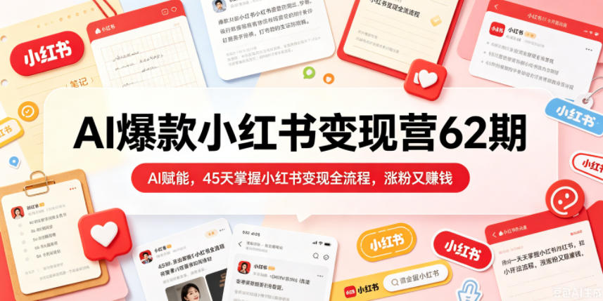 AI爆款小红书变现营62期2026年5月，AI赋能，45天掌握小红书变现全流程，涨粉又賺钱-惠声资源站