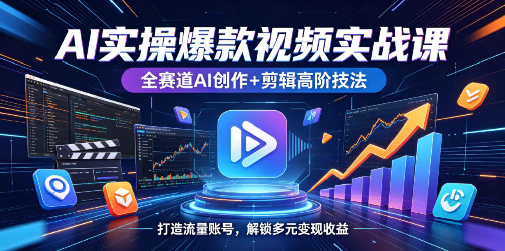 AI实操爆款视频实战课，全赛道AI创作+剪辑高阶技法，打造流量账号，解锁多元变现收益-惠声资源站