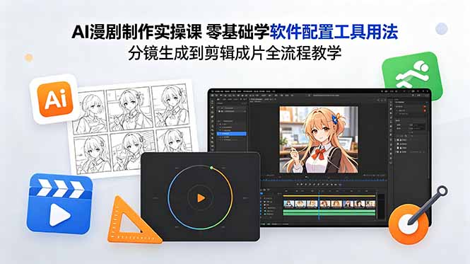 AI漫剧制作实操课 零基础学软件配置工具用法 分镜生成到剪辑成片全流程教学-惠声资源站