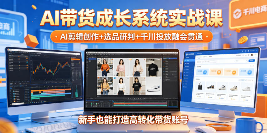 AI带货成长系统实战课，AI剪辑创作+选品研判+千川投放融会贯通，新手也能打造高转化带货账号(更新2026年)-惠声资源站