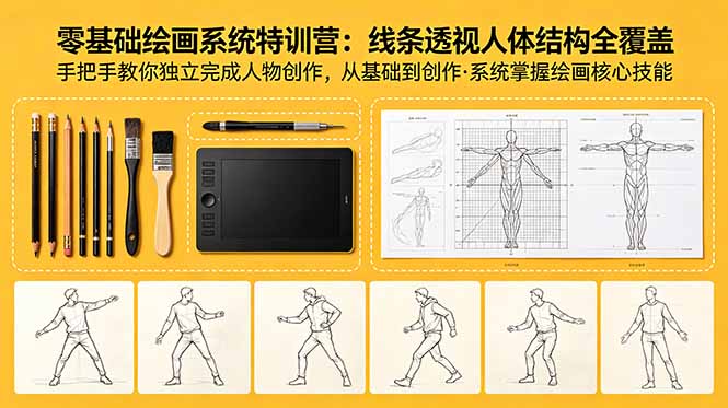零基础绘画系统特训营：线条透视人体结构全覆盖，手把手教你独立完成人物创作-惠声资源站