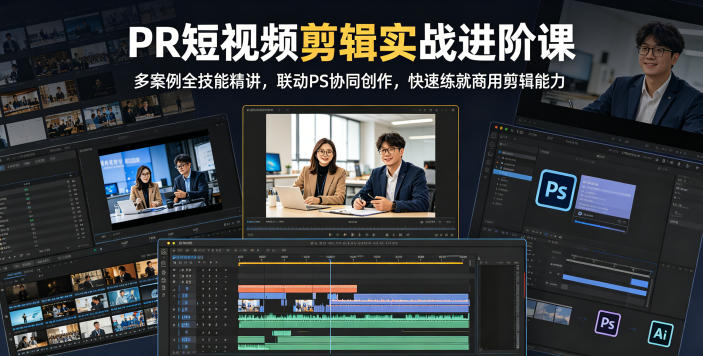 PR短视频剪辑实战进阶课，多案例全技能精讲，联动PS协同创作，快速练就商用剪辑能力-惠声资源站