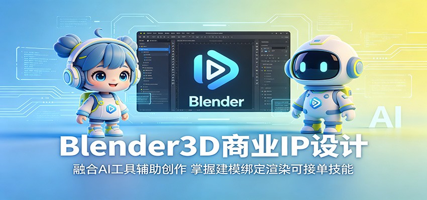 Blender3D商业IP设计：融合AI工具辅助创作，掌握建模绑定渲染可接单技能-惠声资源站