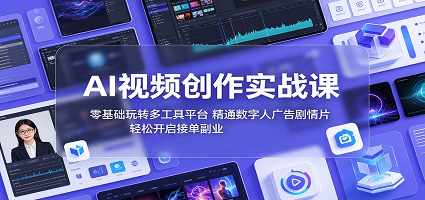 AI视频创作实战课：零基础玩转多工具平台，精通数字人广告、剧情片，轻松开启接单副业-惠声资源站