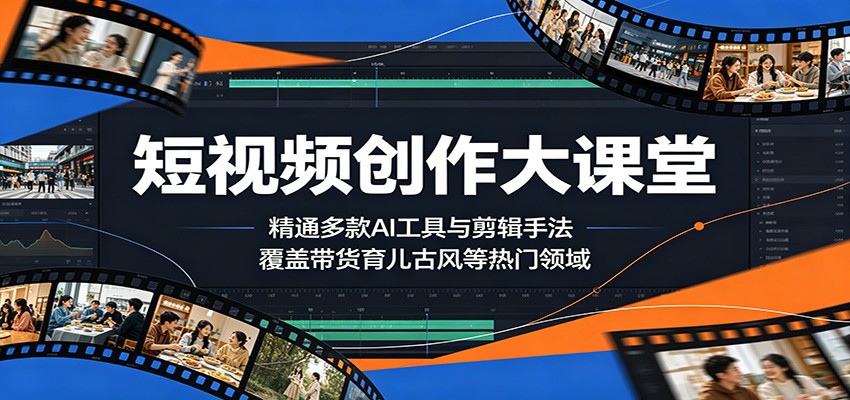 短视频创作大课堂：精通多款AI工具与剪辑手法，覆盖带货、育儿、古风等热门领域-惠声资源站