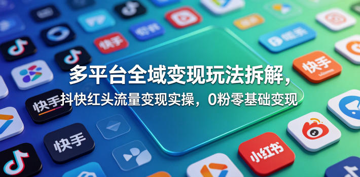 多平台全域变现玩法拆解，抖快红头流量变现实操，0粉零基础变现-惠声资源站