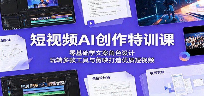 短视频AI创作特训课：零基础学文案角色设计，玩转多款工具与剪映打造优质短视频-惠声资源站