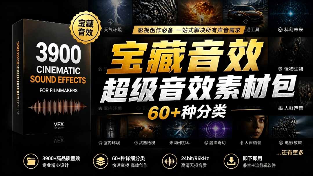 宝藏音效合集包！60+多种音效分类，共计3900个，分类清晰，全中文分类，高品质剪辑音效素材包-惠声资源站