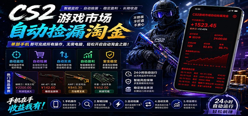CSGO挂机捡漏项目通过利用游戏饰品交易机制，结合薄凉软件辅助捡漏，实现盈利-惠声资源站