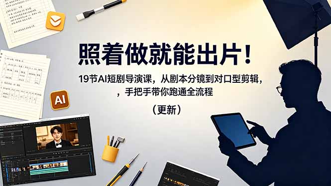 照着做就能出片！19节AI短剧导演课，从剧本分镜到对口型剪辑，手把手带你跑通全流程(更新-惠声资源站