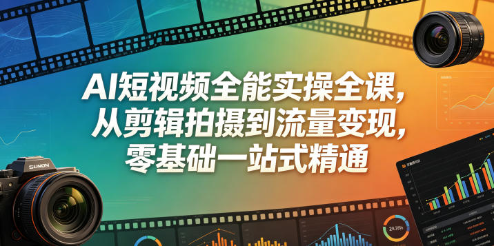 AI短视频全能实操全课，从剪辑拍摄到流量变现，零基础一站式精通-惠声资源站